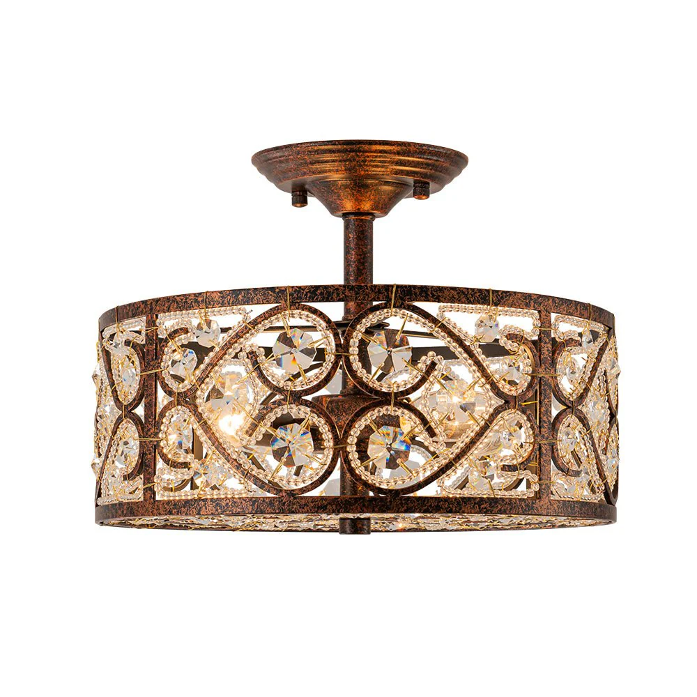 Moroccan Antique Crystal Drum Cage Semi Flush Mount - Image 5