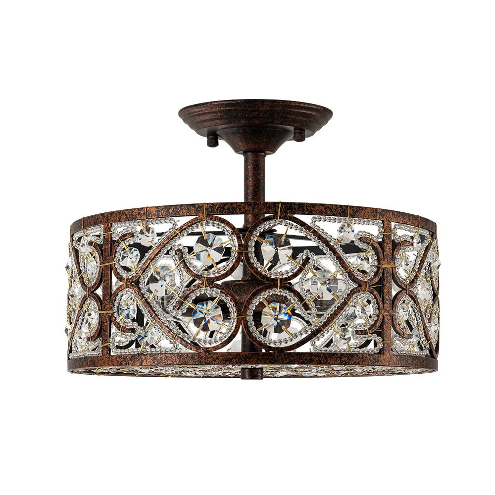 Moroccan Antique Crystal Drum Cage Semi Flush Mount - Image 6