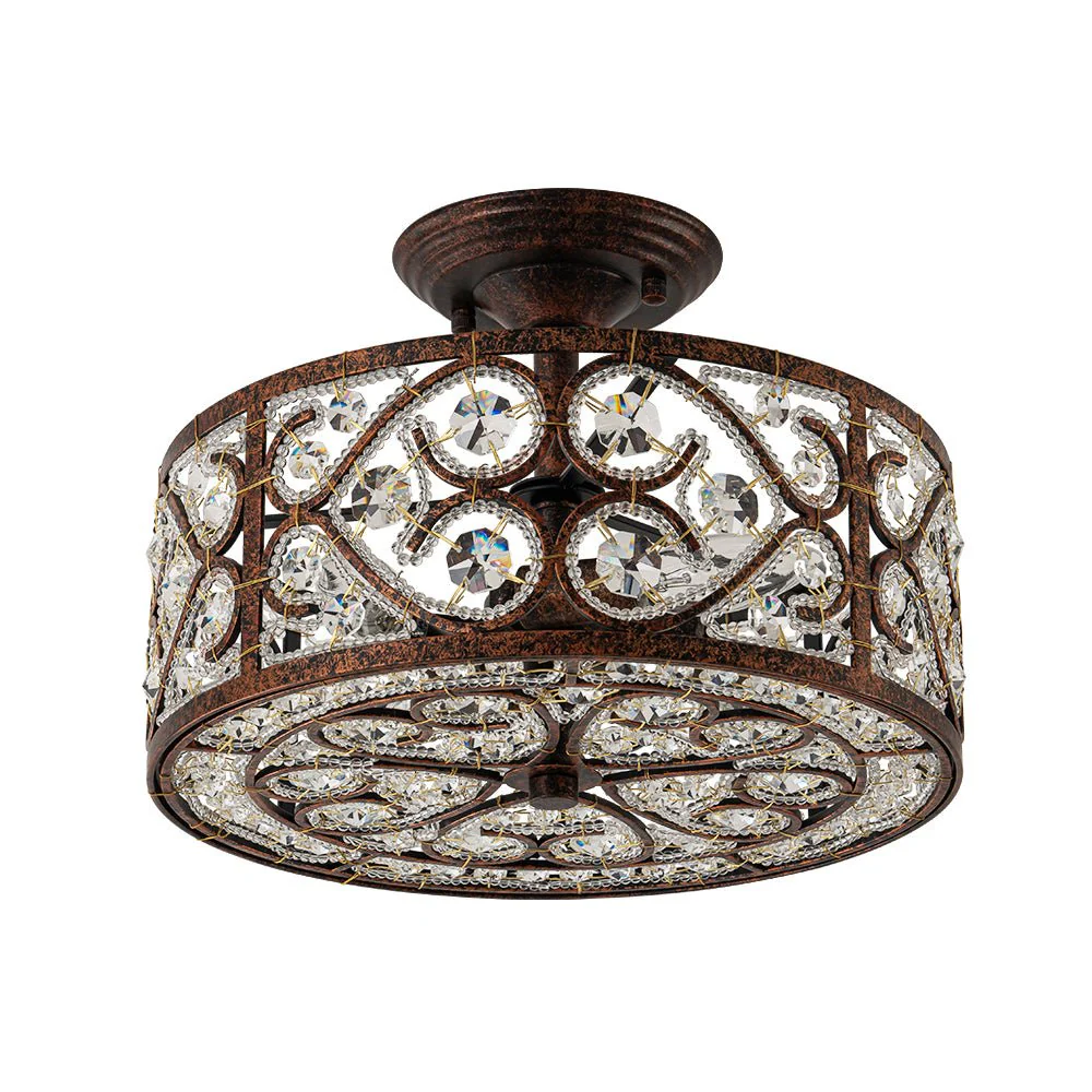 Moroccan Antique Crystal Drum Cage Semi Flush Mount - Image 7