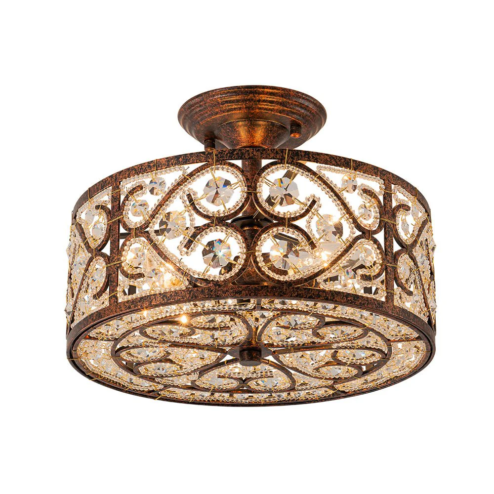 Moroccan Antique Crystal Drum Cage Semi Flush Mount - Image 8
