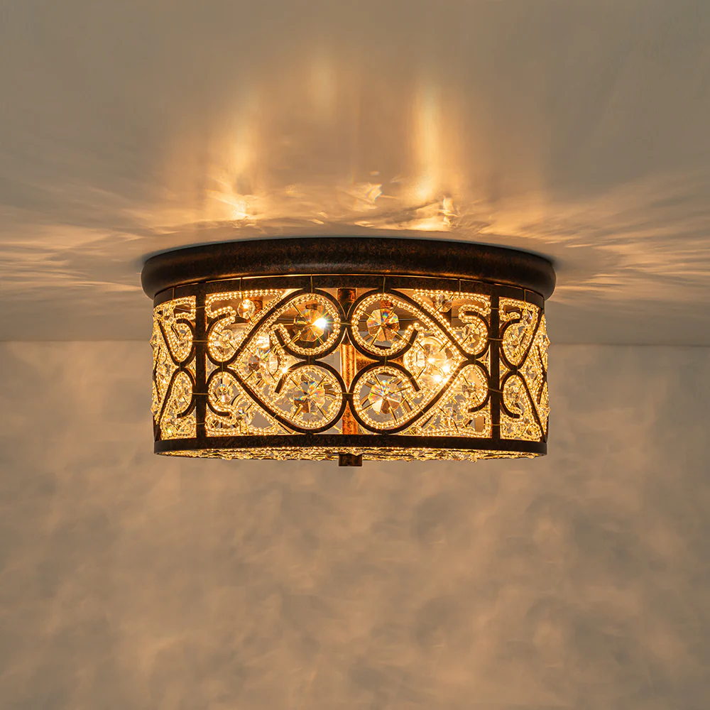 Moroccan Antique Crystal Drum Flush Mount Ceiling Light - Image 10