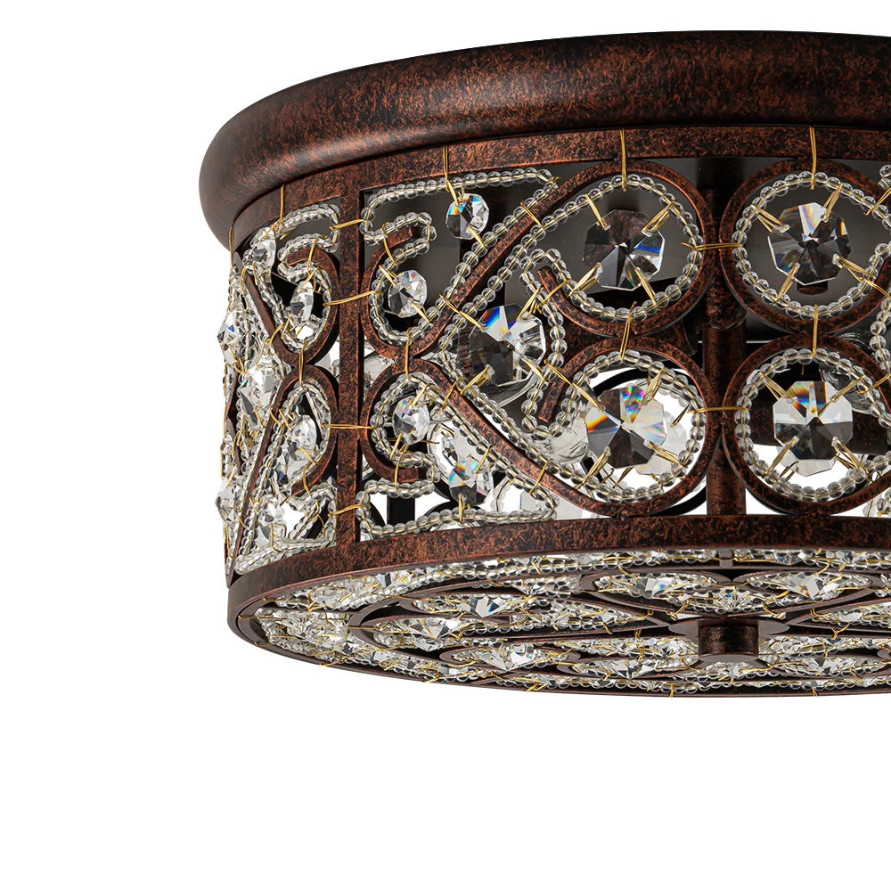 Moroccan Antique Crystal Drum Flush Mount Ceiling Light - Image 13
