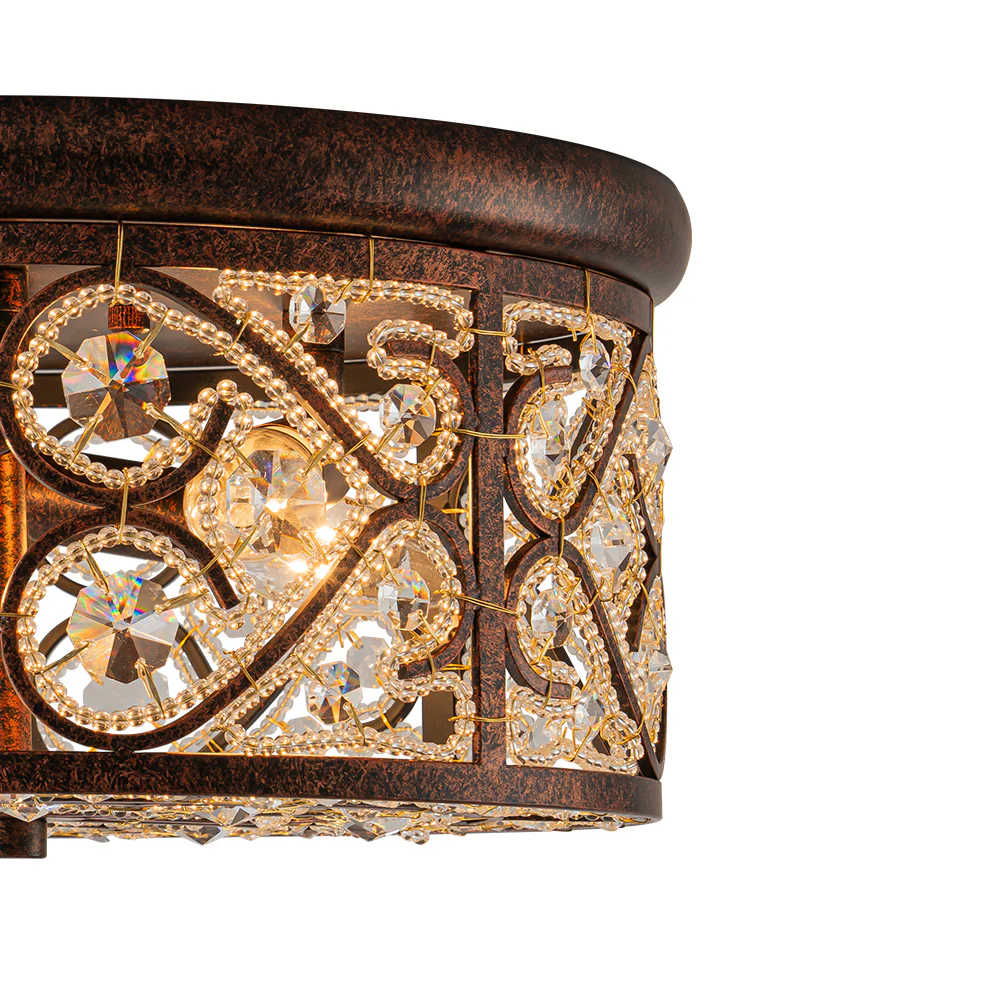Moroccan Antique Crystal Drum Flush Mount Ceiling Light - Image 14