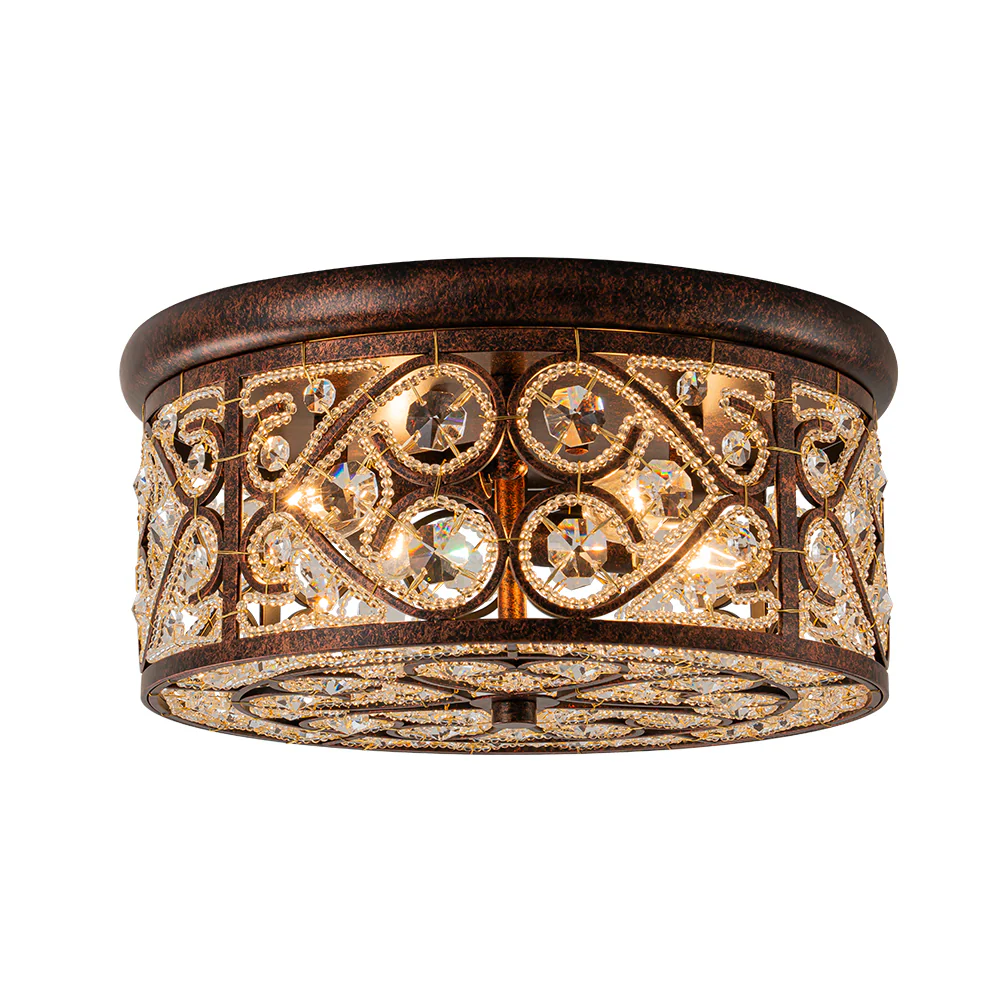 Moroccan Antique Crystal Drum Flush Mount Ceiling Light - Image 3