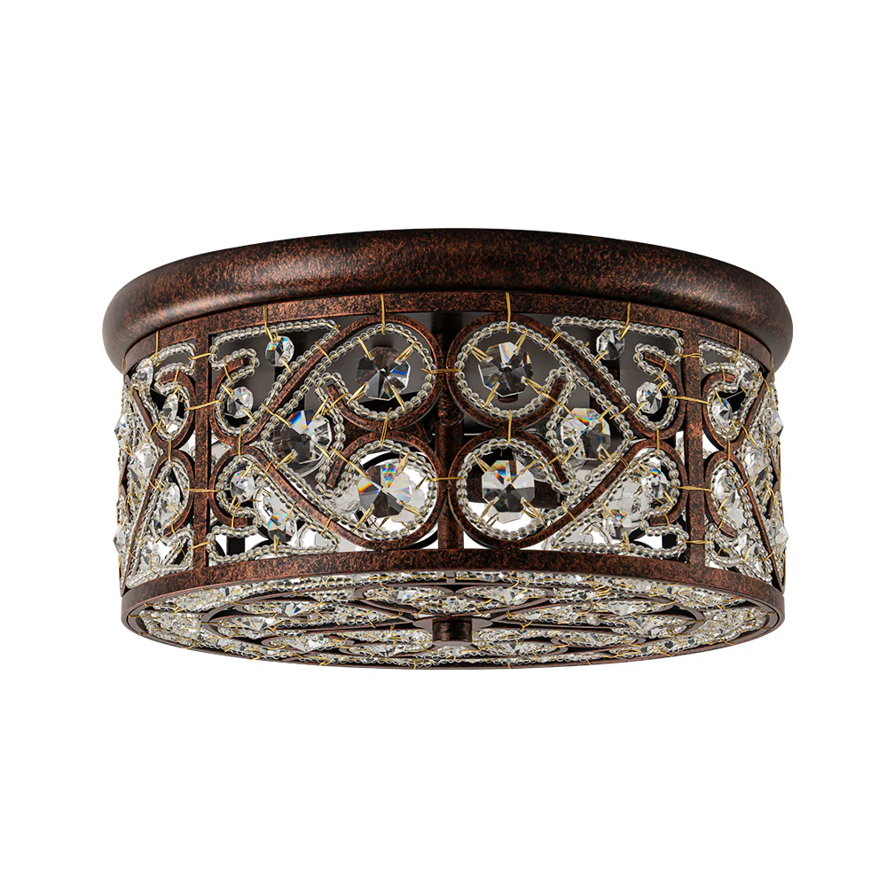 Moroccan Antique Crystal Drum Flush Mount Ceiling Light - Image 4