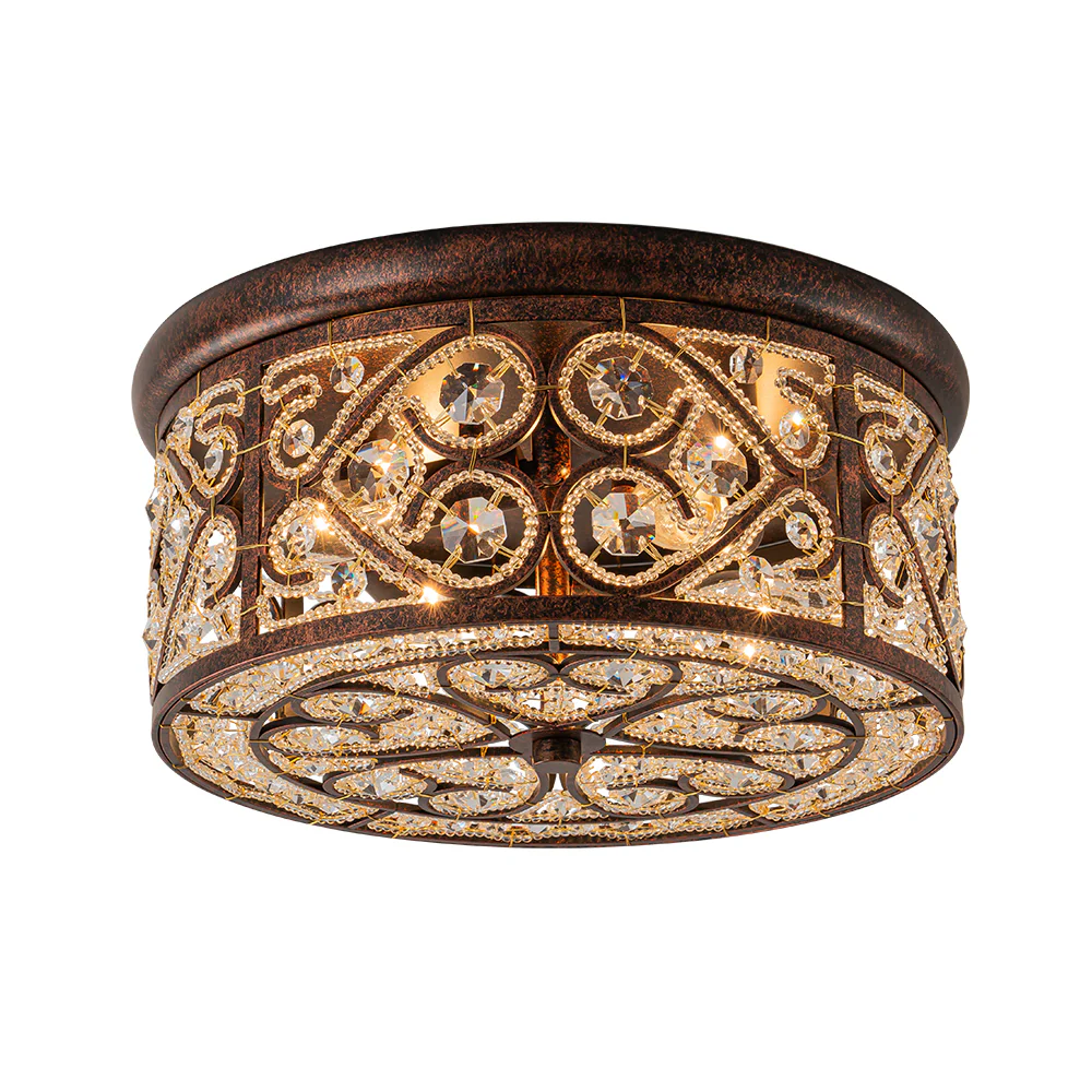 Moroccan Antique Crystal Drum Flush Mount Ceiling Light - Image 5