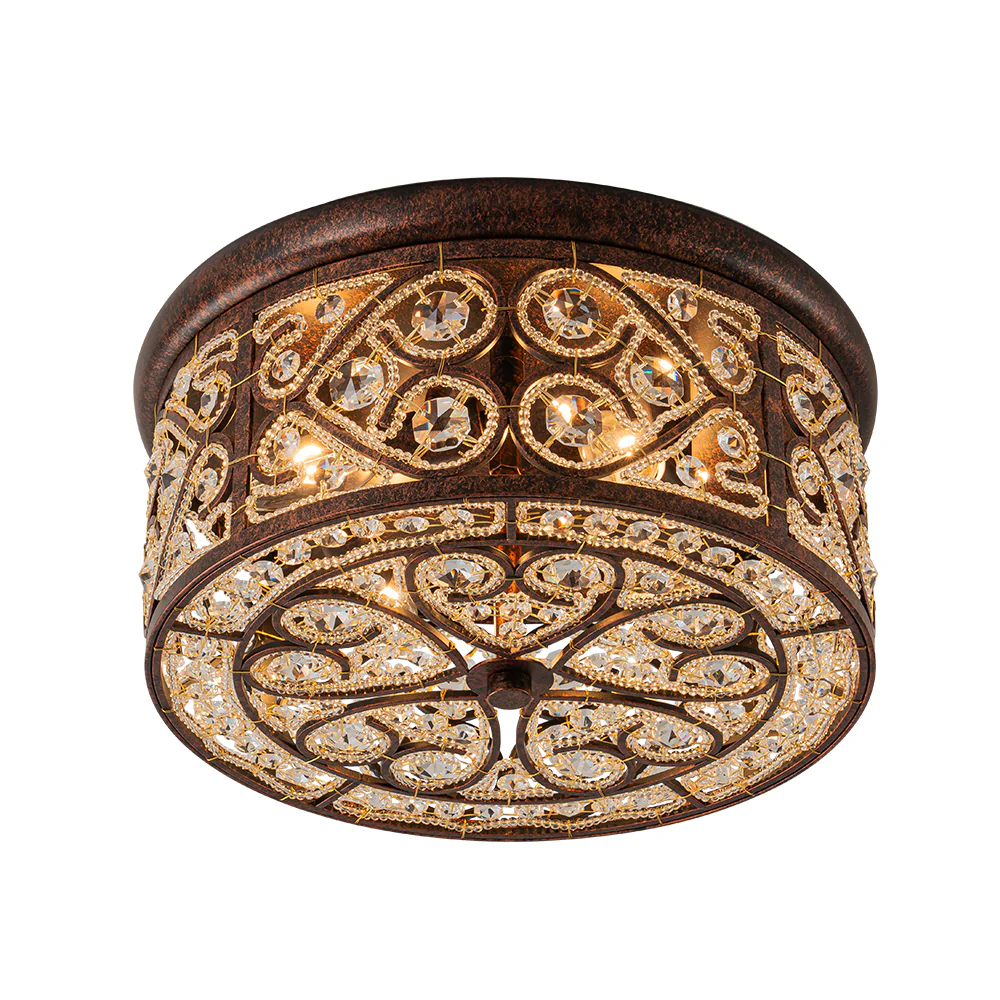 Moroccan Antique Crystal Drum Flush Mount Ceiling Light - Image 7