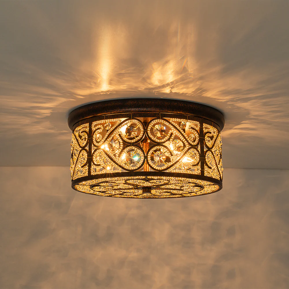 Moroccan Antique Crystal Drum Flush Mount Ceiling Light - Image 9