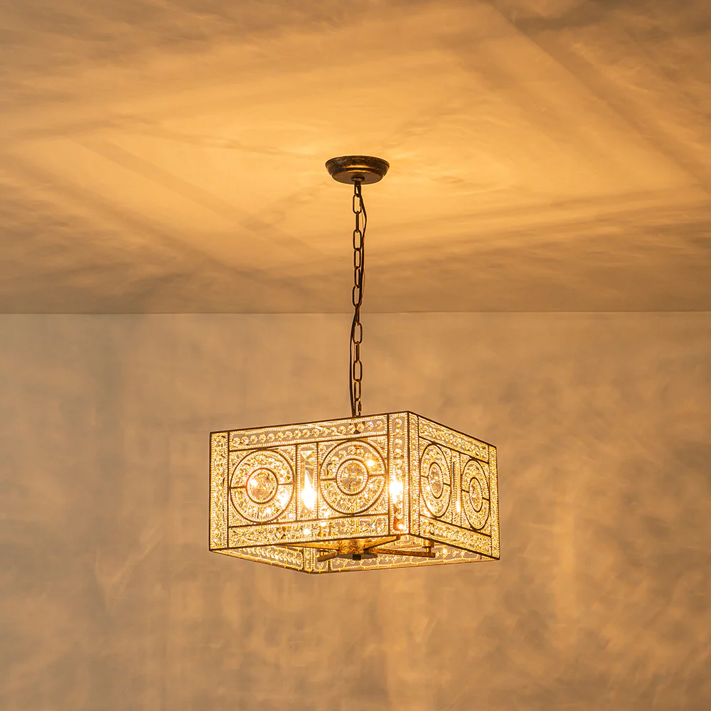 Moroccan Glam Antique Crystal Square Cage Chandelier - Image 10