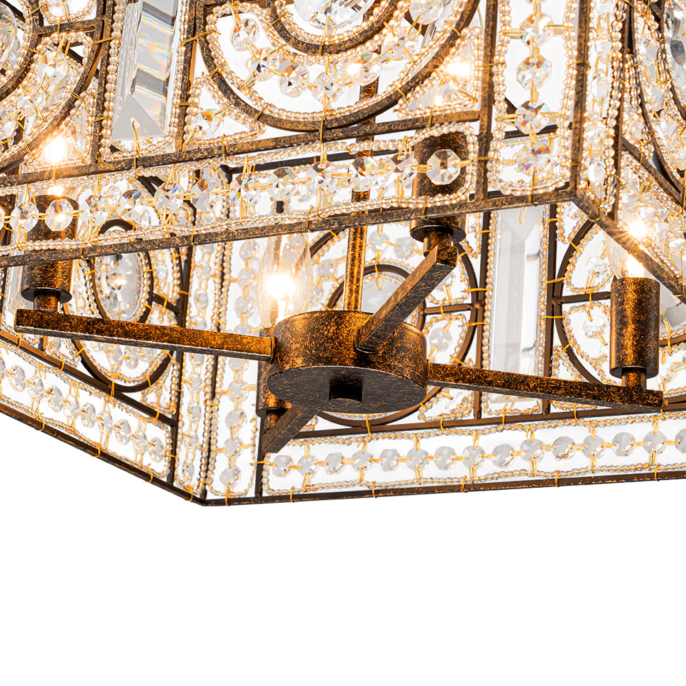 Moroccan Glam Antique Crystal Square Cage Chandelier - Image 14