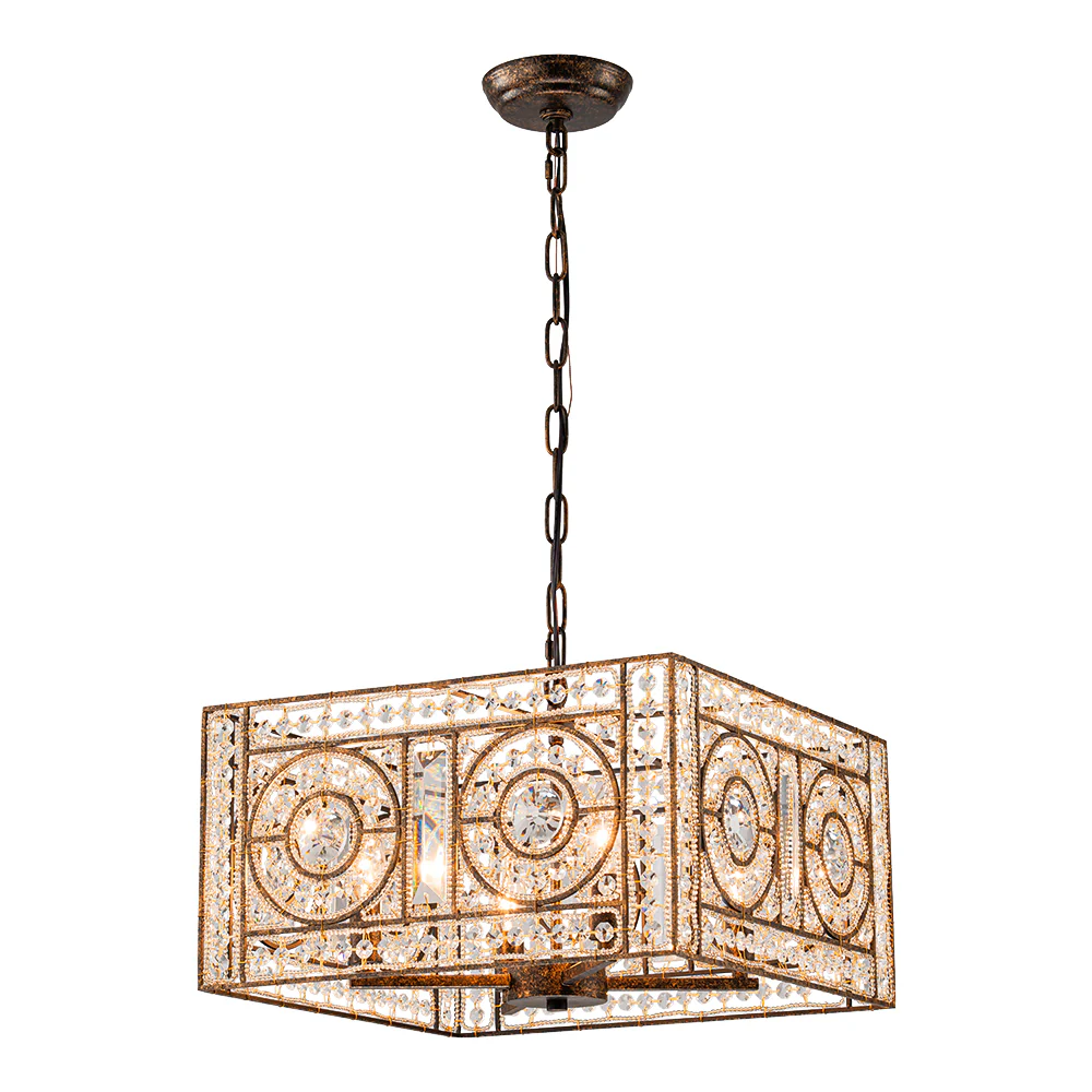 Moroccan Glam Antique Crystal Square Cage Chandelier - Image 3
