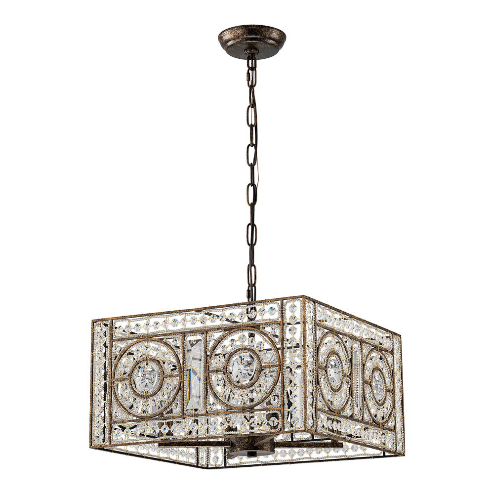 Moroccan Glam Antique Crystal Square Cage Chandelier - Image 4