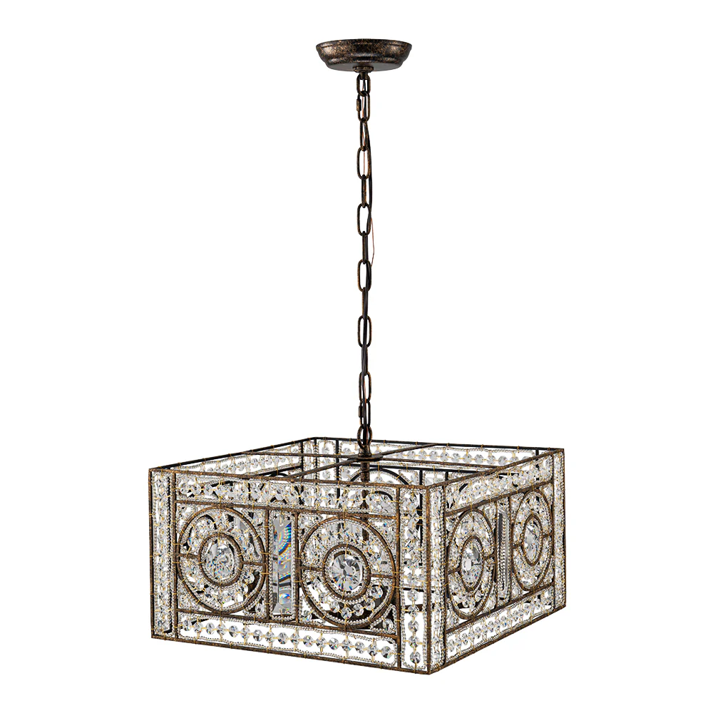 Moroccan Glam Antique Crystal Square Cage Chandelier - Image 5
