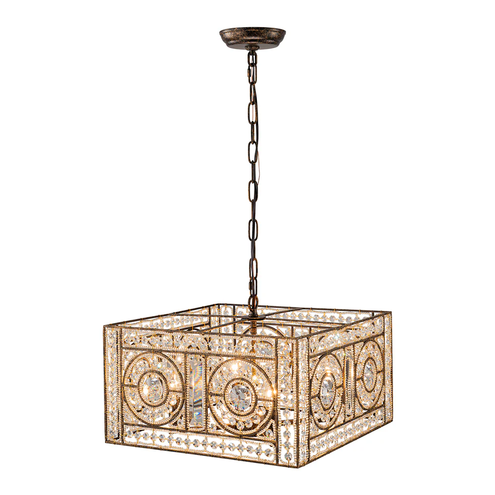 Moroccan Glam Antique Crystal Square Cage Chandelier - Image 6