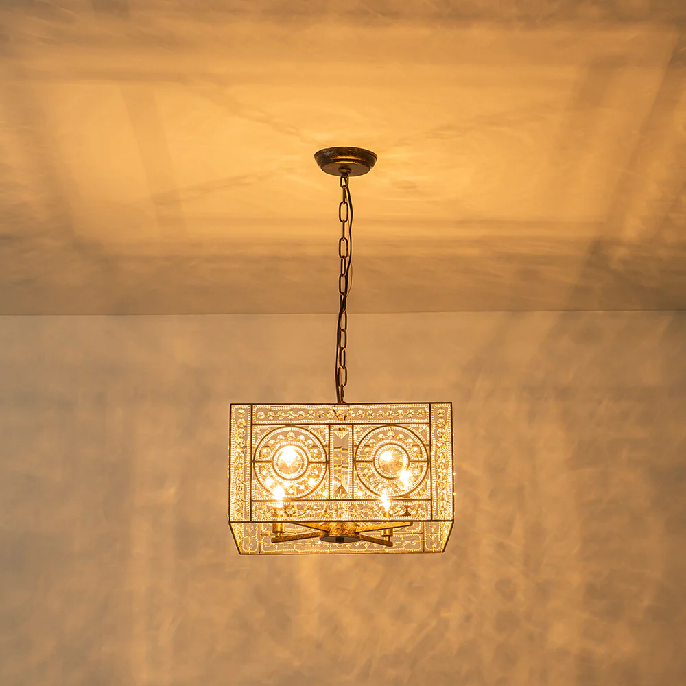 Moroccan Glam Antique Crystal Square Cage Chandelier - Image 9