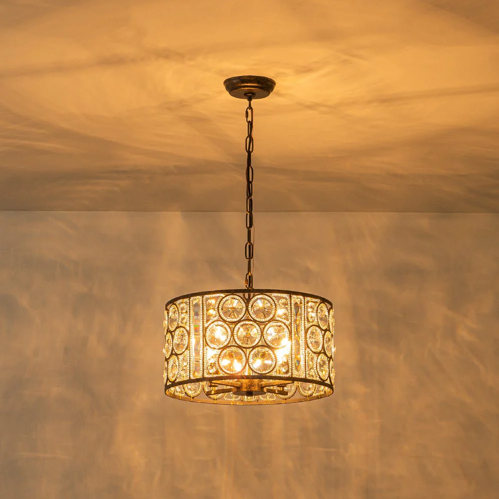 Moroccan Glam Vintage Crystal Drum Lantern Pendant - Image 3