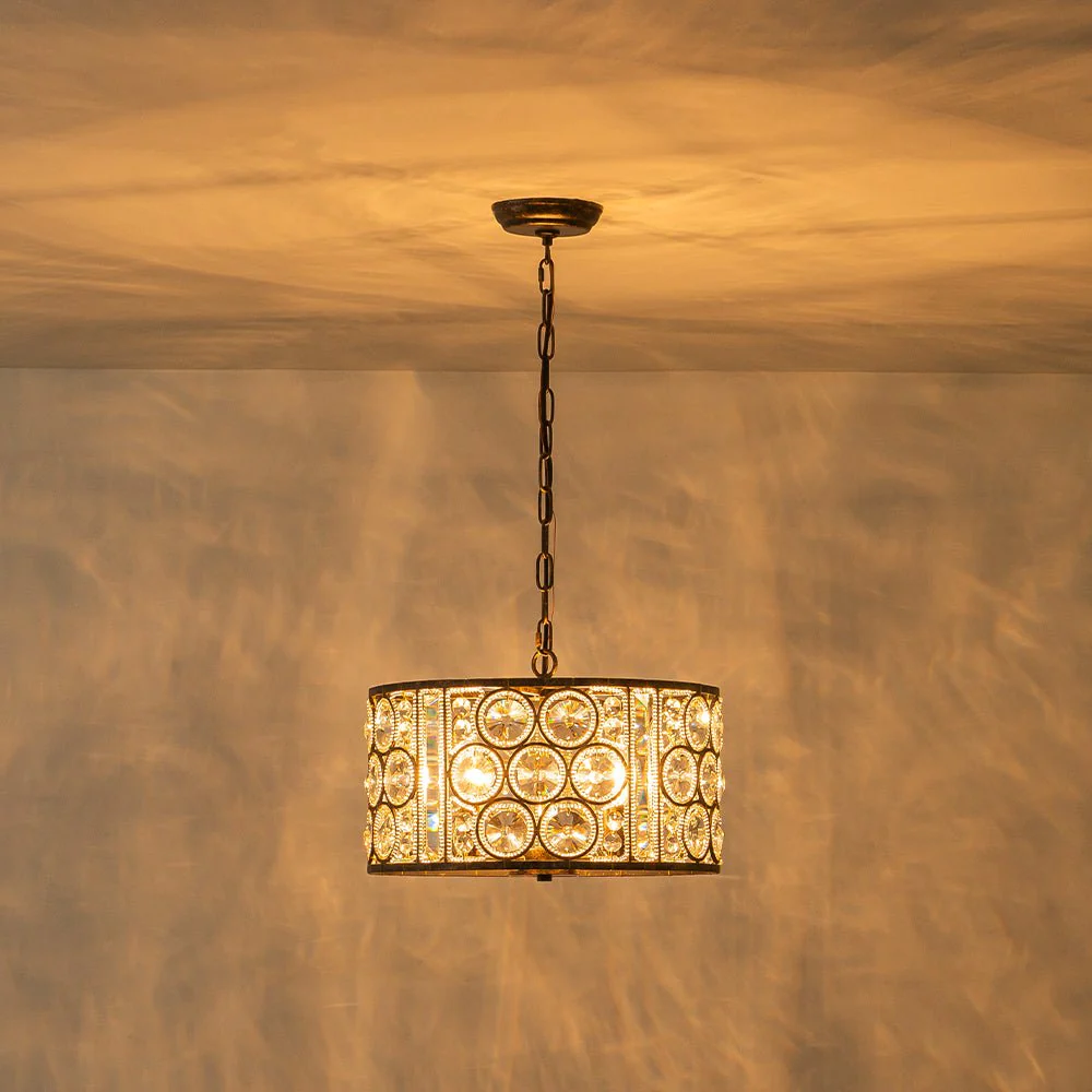 Moroccan Glam Vintage Crystal Drum Lantern Pendant - Image 4