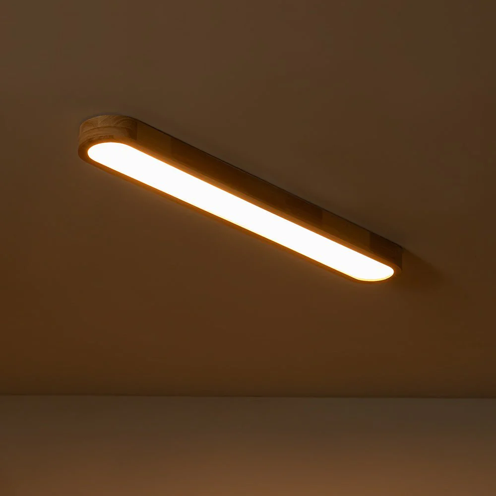 Natural Wood Long Oval Dimmable LED Flush Mount Light - Image 13
