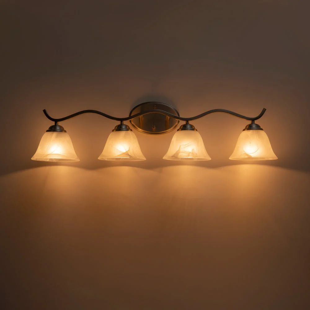 Nickel 4-Light Cloud Glass Bell Shade Vanity Light - Image 11