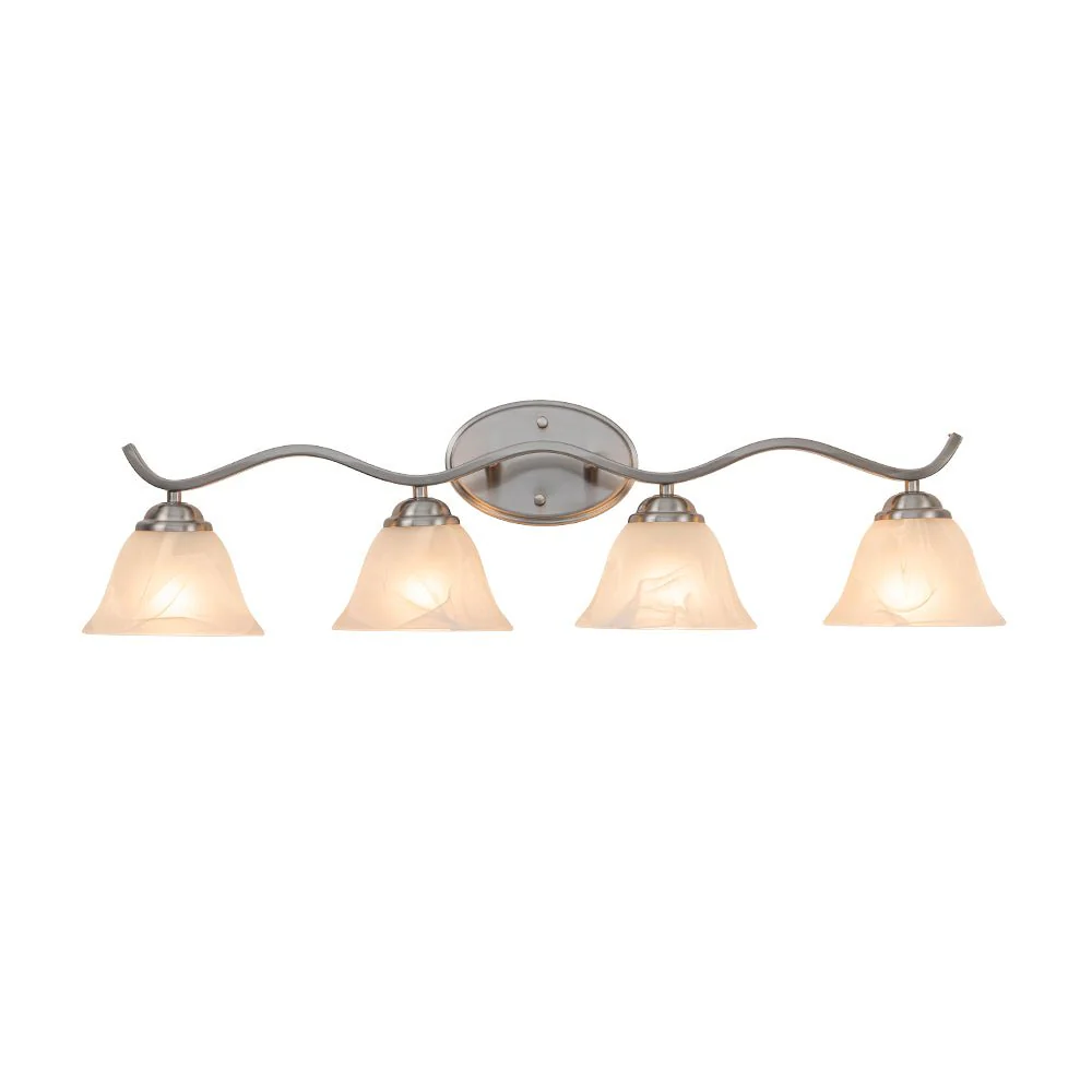 Nickel 4-Light Cloud Glass Bell Shade Vanity Light - Image 3