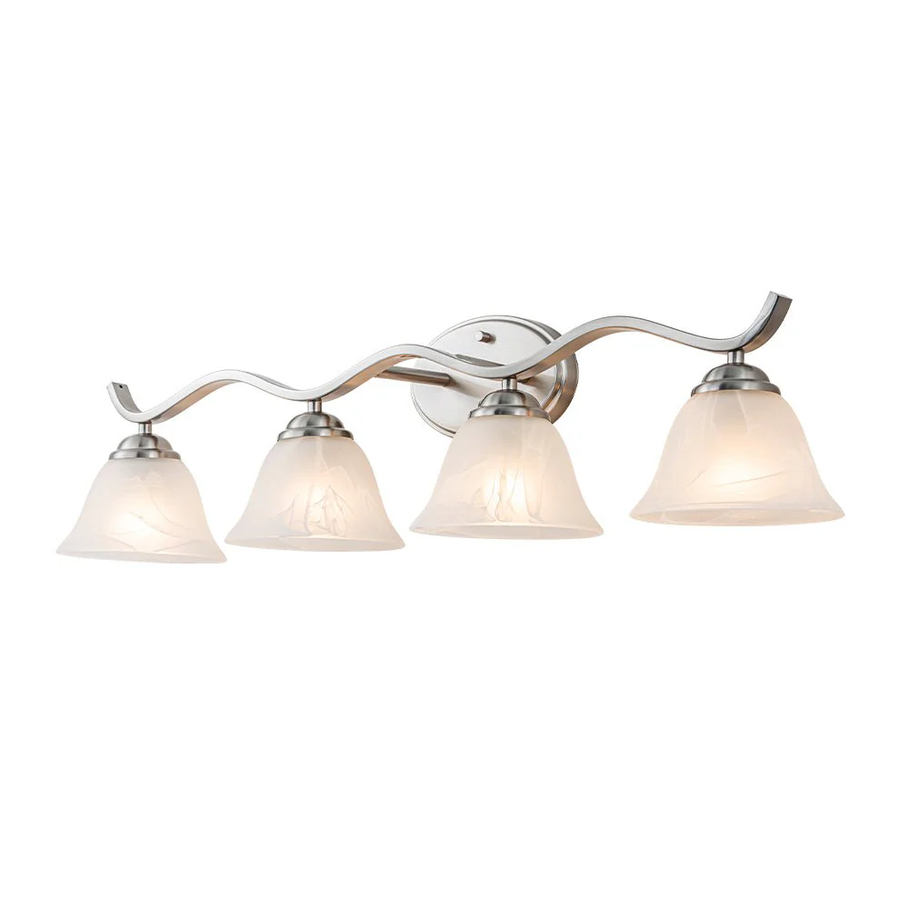 Nickel 4-Light Cloud Glass Bell Shade Vanity Light - Image 5