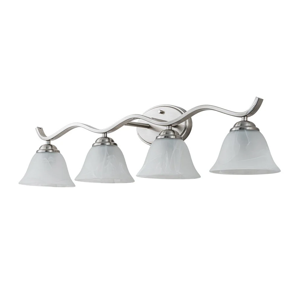Nickel 4-Light Cloud Glass Bell Shade Vanity Light - Image 6