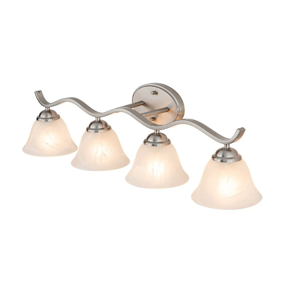 Nickel 4-Light Cloud Glass Bell Shade Vanity Light - Image 7