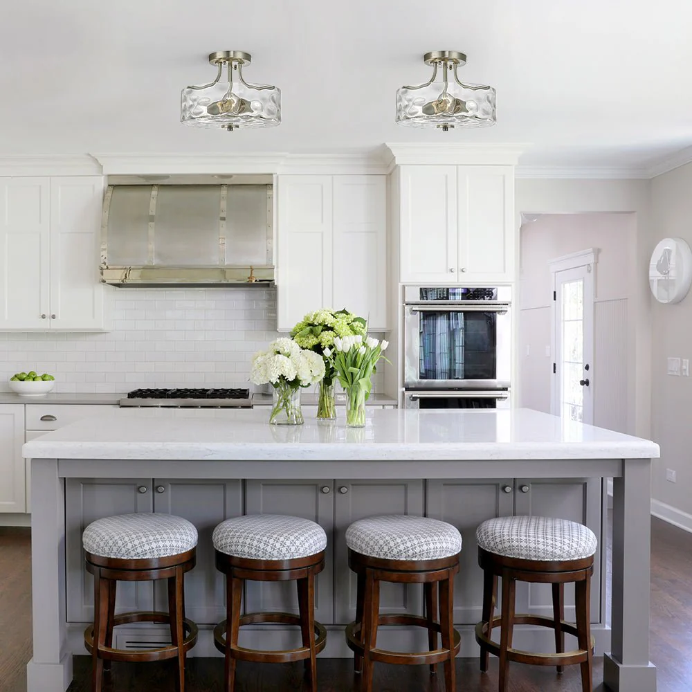 Nickel Hammered Glass Semi Flush - Image 3