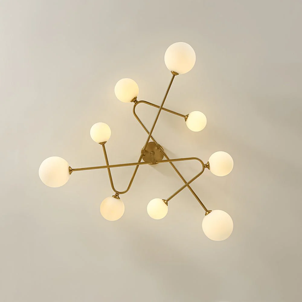 Opal Glass Bubble Brass Linear Sputnik Semi Flush Mount - Image 10