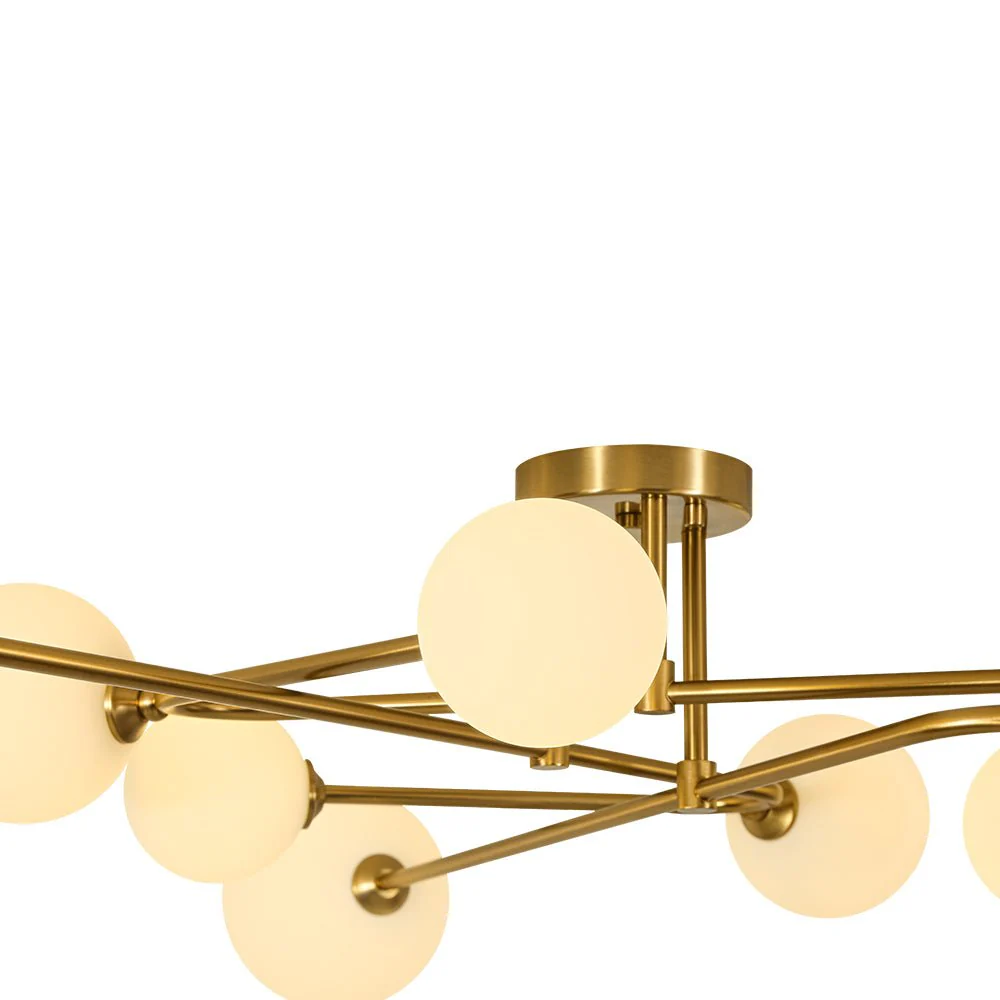 Opal Glass Bubble Brass Linear Sputnik Semi Flush Mount - Image 13