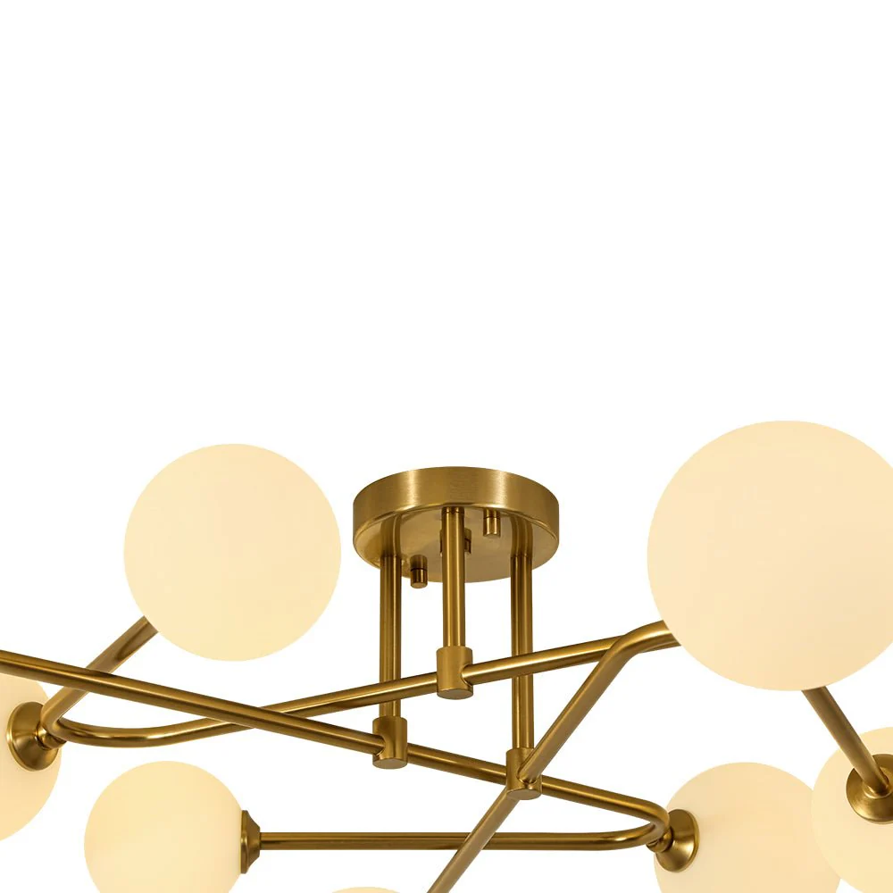 Opal Glass Bubble Brass Linear Sputnik Semi Flush Mount - Image 15