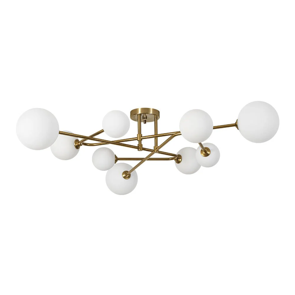 Opal Glass Bubble Brass Linear Sputnik Semi Flush Mount - Image 4