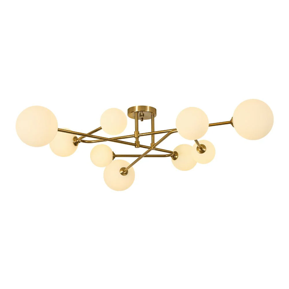 Opal Glass Bubble Brass Linear Sputnik Semi Flush Mount - Image 5