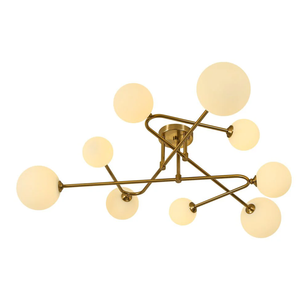 Opal Glass Bubble Brass Linear Sputnik Semi Flush Mount - Image 6