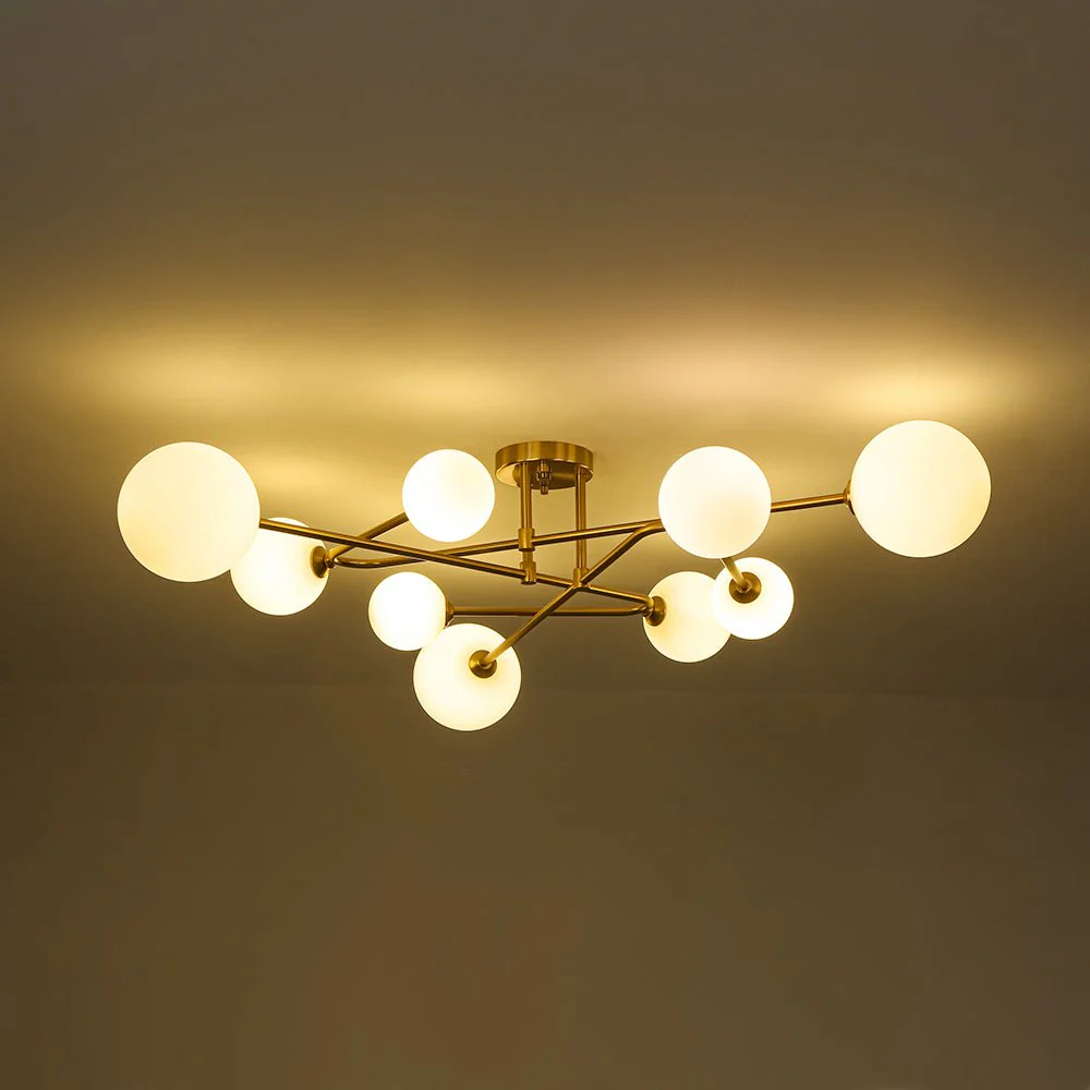Opal Glass Bubble Brass Linear Sputnik Semi Flush Mount - Image 8