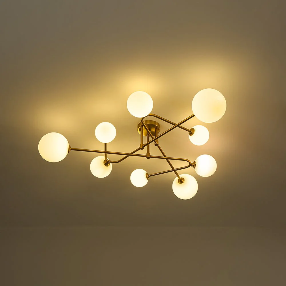 Opal Glass Bubble Brass Linear Sputnik Semi Flush Mount - Image 9