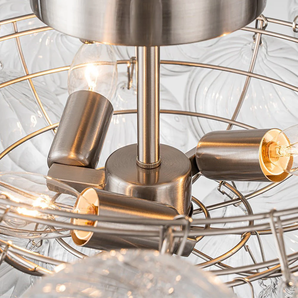 (OpenBox) 3-Light Cluster Ribbed Glass Bubble Semi Flush Chandelier - Image 23