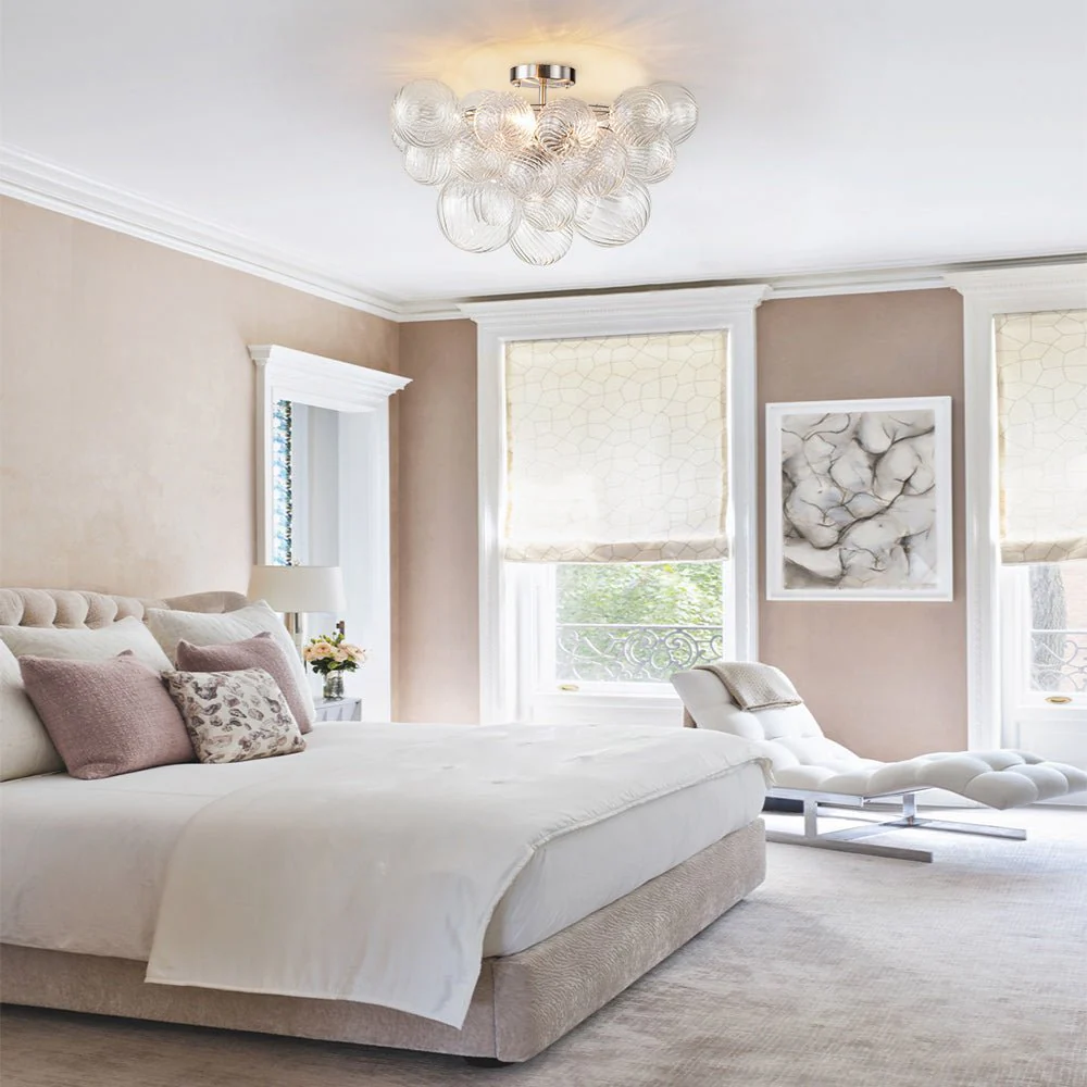 (OpenBox) 3-Light Cluster Ribbed Glass Bubble Semi Flush Chandelier - Image 3