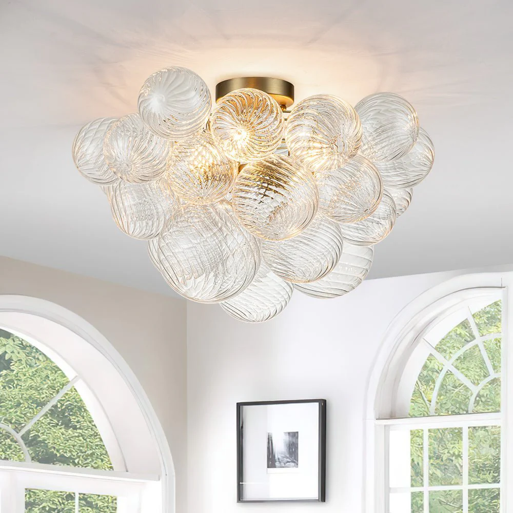 (OpenBox) 3-Light Cluster Ribbed Glass Bubble Semi Flush Chandelier - Image 4