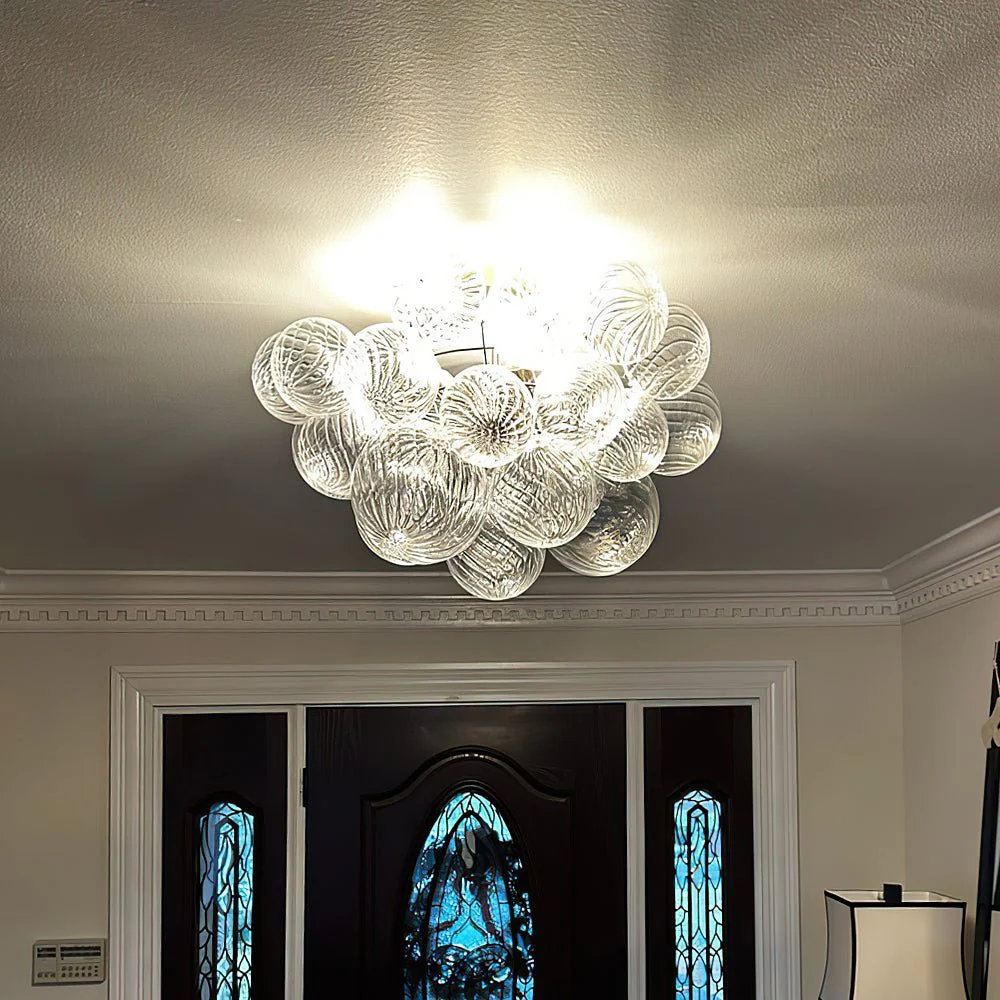 (OpenBox) 3-Light Cluster Ribbed Glass Bubble Semi Flush Chandelier - Image 7