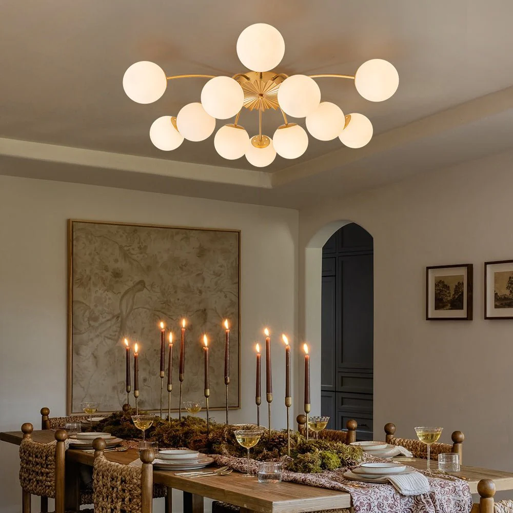 Blossom 12-Light Opal Glass Bubble Semi Flush Chandelier - Image 3