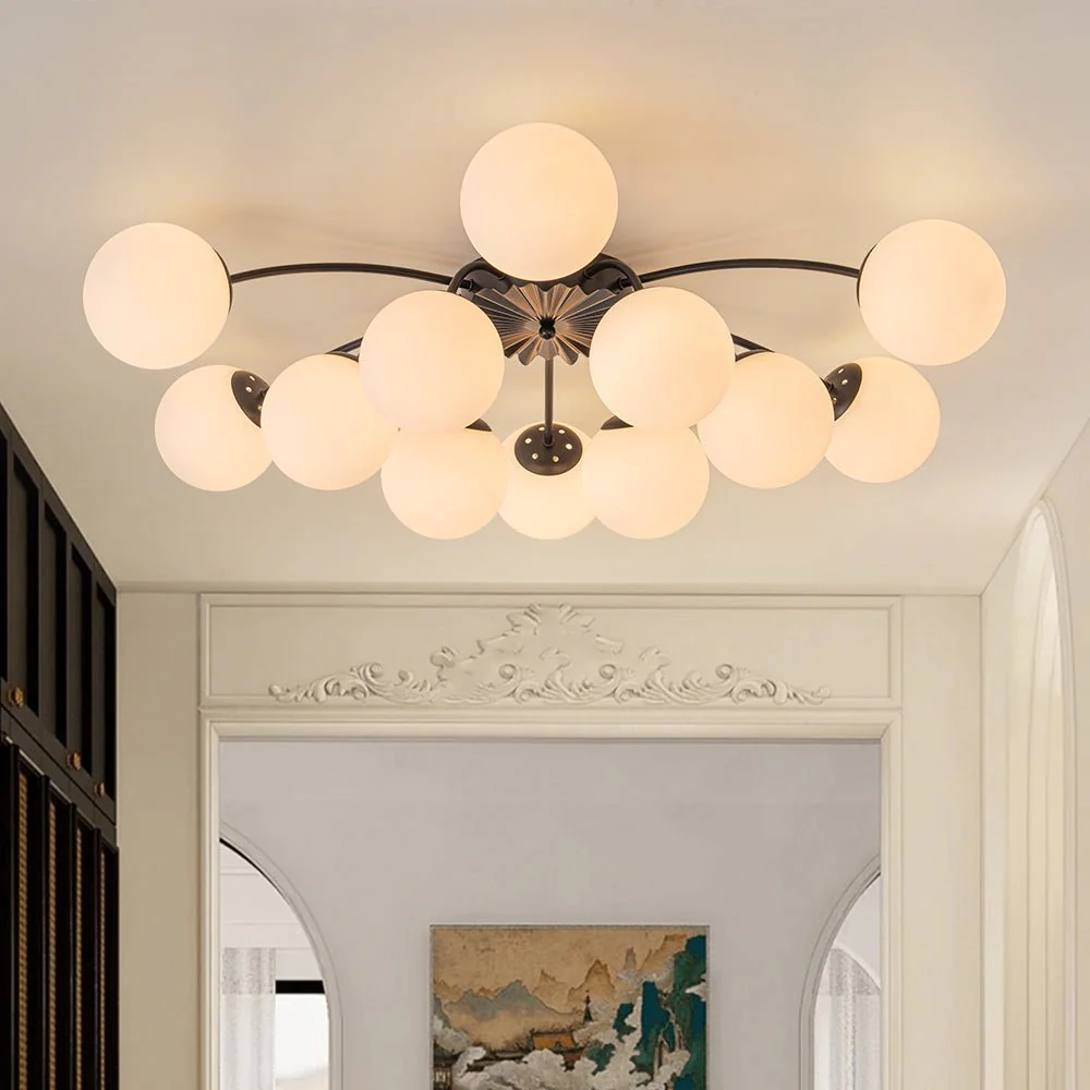 Blossom 12-Light Opal Glass Bubble Semi Flush Chandelier - Image 17