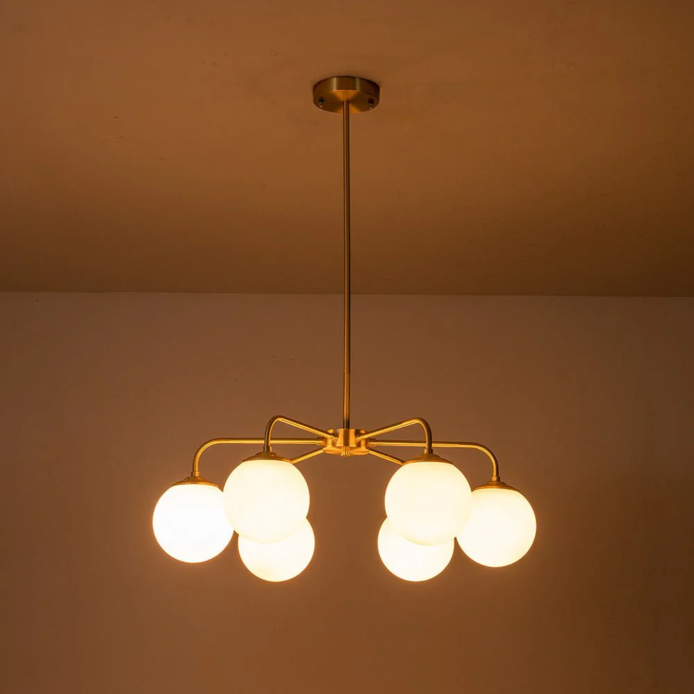 (OpenBox) Brass 6-Light Milky White Globe Round Chandelier - Image 11