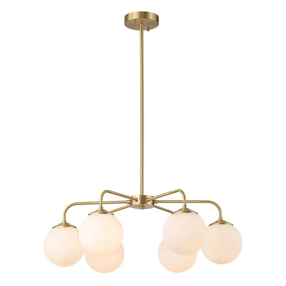(OpenBox) Brass 6-Light Milky White Globe Round Chandelier - Image 4