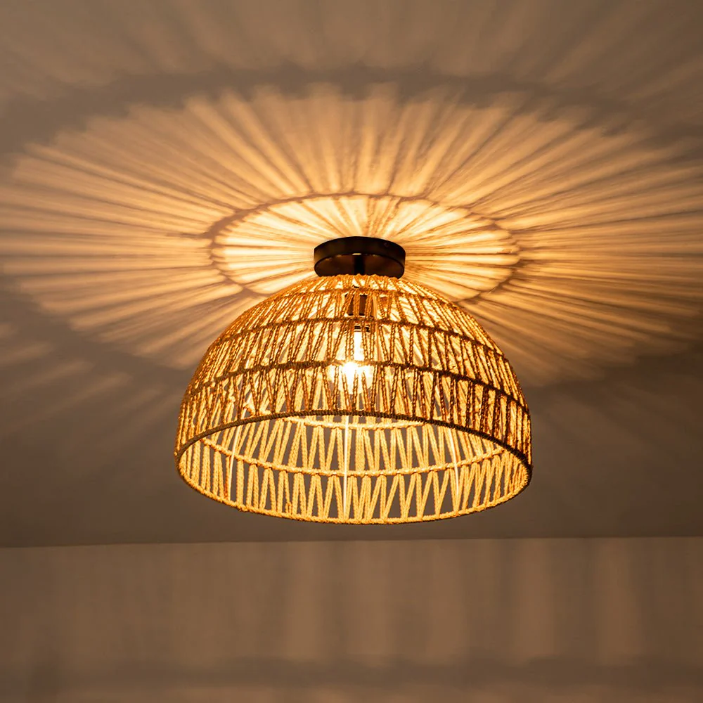 (OpenBox) 1-Light Coastal Bohemian Woven Rope Dome Pendant - Image 14