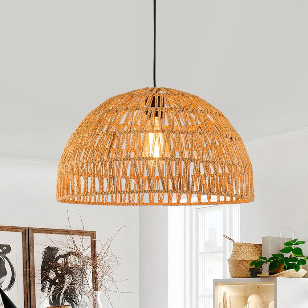 (OpenBox) 1-Light Coastal Bohemian Woven Rope Dome Pendant - Image 2
