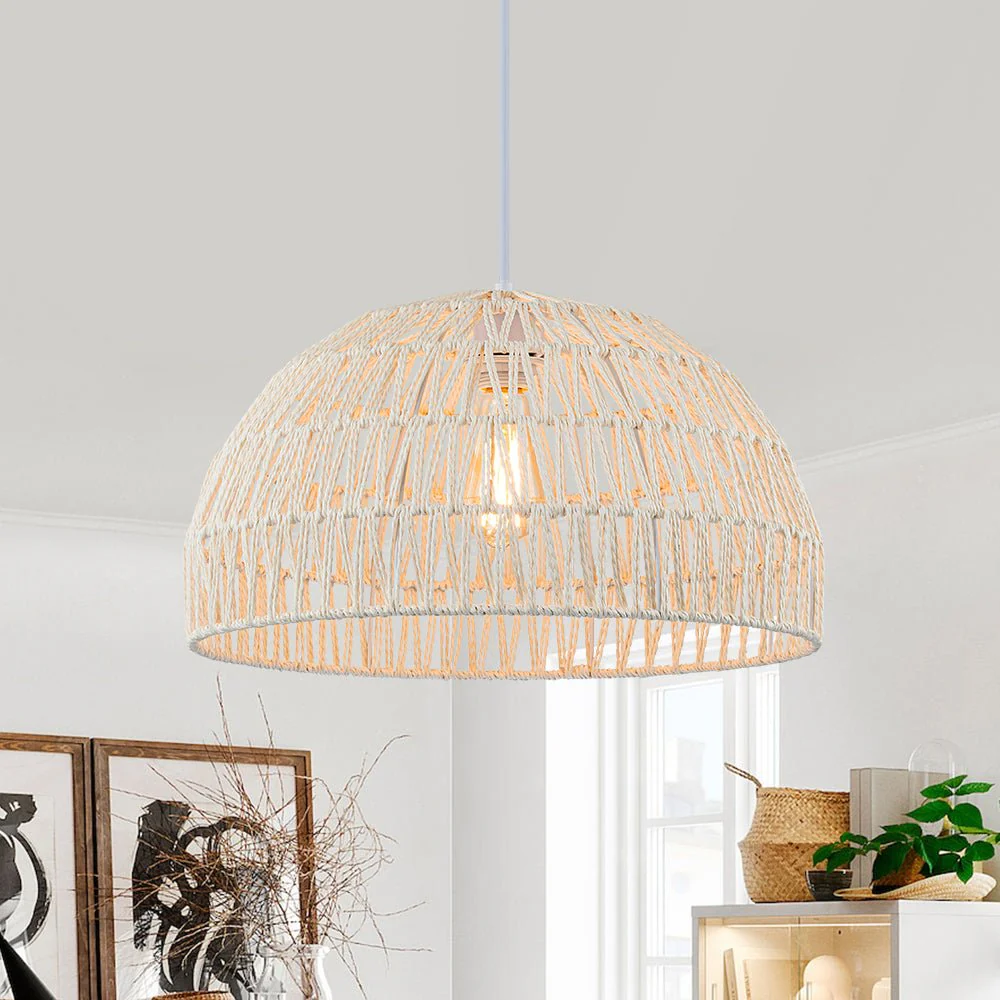 (OpenBox) 1-Light Coastal Bohemian Woven Rope Dome Pendant - Image 3