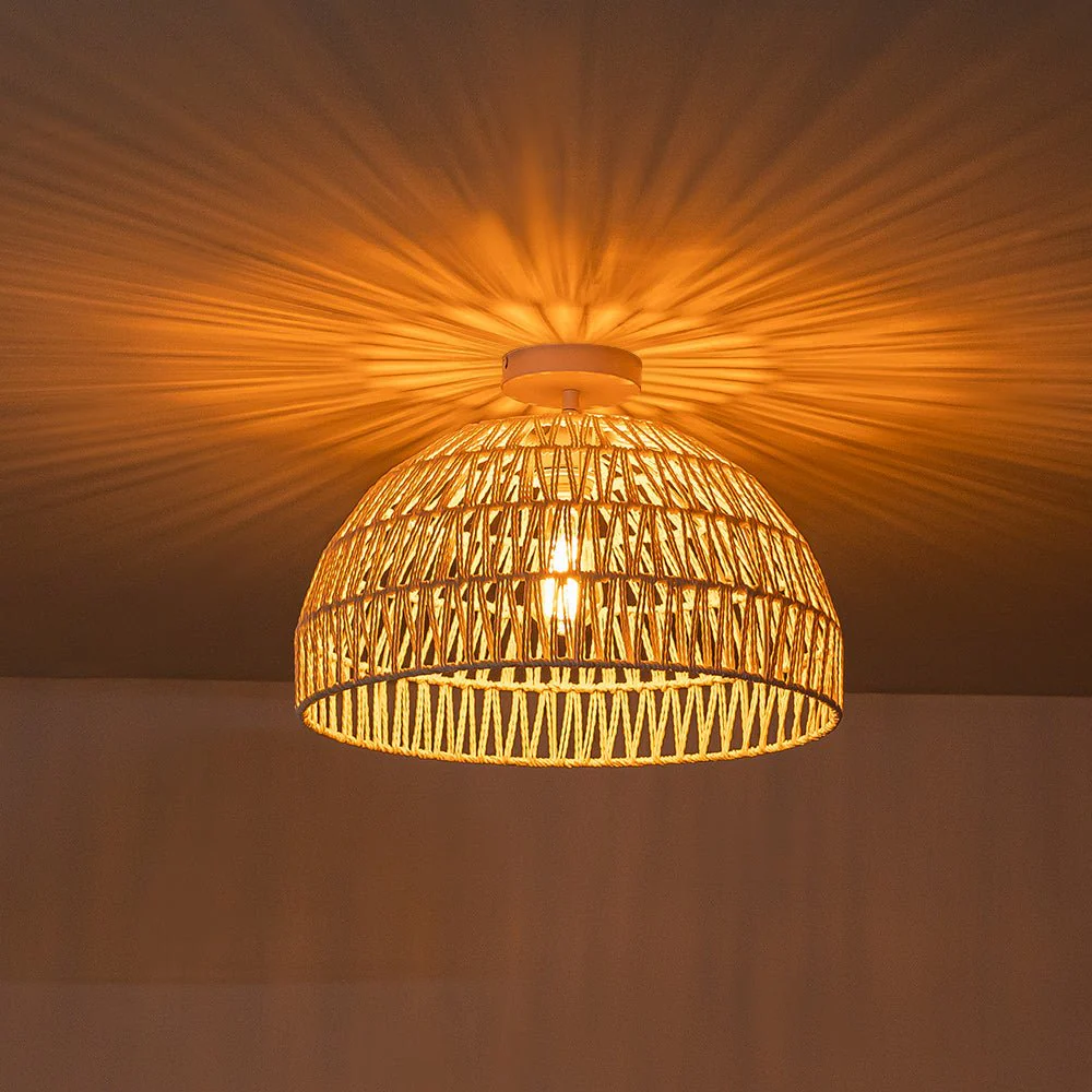 (OpenBox) 1-Light Coastal Bohemian Woven Rope Dome Pendant - Image 8