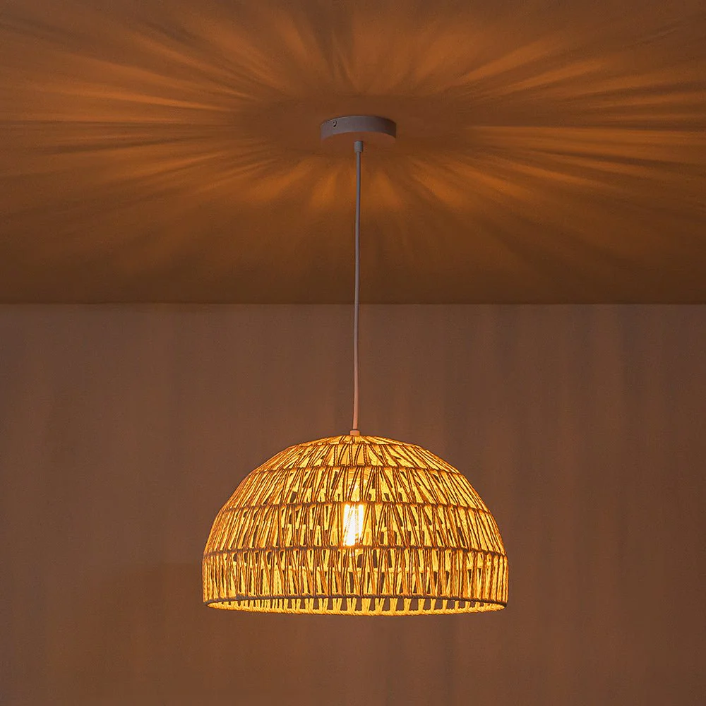 (OpenBox) 1-Light Coastal Bohemian Woven Rope Dome Pendant - Image 9