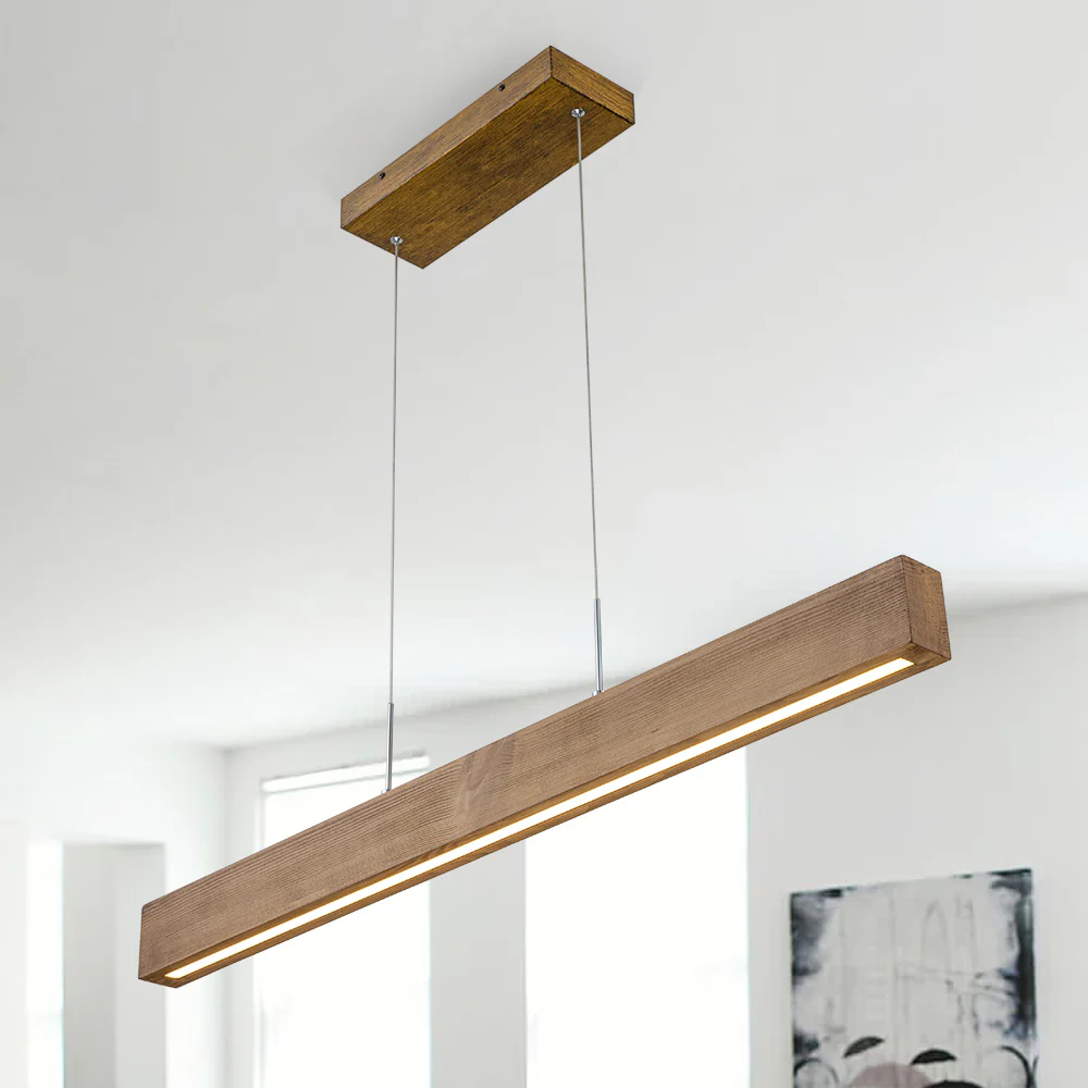 1-Light Modern Minimalist LED Wood Linear Chandelier - Image 4